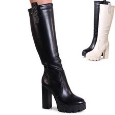 Damenschuhe Plateau Stiefel High Heels Glitzer Boots Blockabsatz Warm Trendy