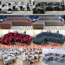 2Stck 3 Sitzer+3 Sitzer Sofabezug Stretch Sofahusse Abdeckung für L-Form Ecksofa