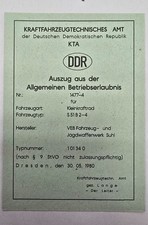 Simson KTA Papiere DDR S51