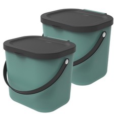 ROTHO 2er-Set Komposteimer 6l ALBULA Bioeimer Küche stapelbar mit Deckel & Griff