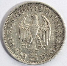 Deutsches Reich 5 Mark 1935 J  Hindenburg Silber 0.900Ag J#360, KM#86