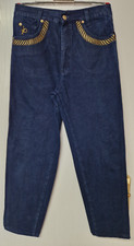 roccobarocco Edel- Jeans klassische Damenhose Raw Denim mit Goldstickerei Gr. 40