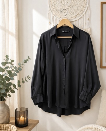 Zara satinbluse schwarz - zara,