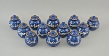 A-9445078 Keramik 12 x Gewürzdosen Vorratsdosen Bürgel Thüringen blau-weiß H10cm