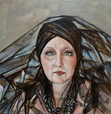 Bild Gemälde Öl Frau Turban