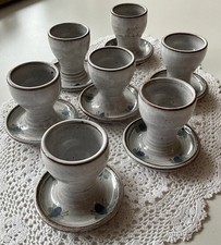 7 Eierbecher Keramik Ton Signiert RR Handarbeit Vintage Landhaus Chabby Chic Top