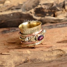 Mosambik Granat Edelstein Ring 925 Sterling Silber Spinner Schmuck /JL_1792