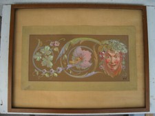 Aquarell Weingott Bacchus Trauben Blüten A. Vollmer um 1900? für Weinlokal Loft 