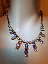 Original Vintage Halskette Strasscollier bis 43cm 1970er/80er Jahre bunt farbig