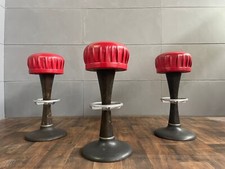 3 Barhocker Art Deco Stil Rot leder Stahlfuß massiv Profi Barhocker #23