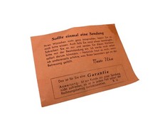 An Beate Uhse persönlich Vintage Reklamationszettel Garantie