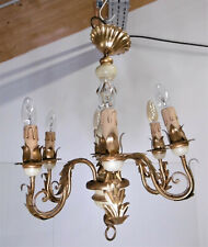  Biasca Leuchter Florentiner 6-flammig Lampe Leuchter 70er 80er Floral vergoldet