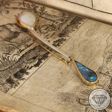 Wert 1320 € Opal Perl Brosche 750 18 Karat Gelb Gold & 925 Silber xxyy