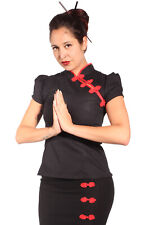 retro Asia Rockabilly Puffärmel Stehkragen China Bluse asiatisch