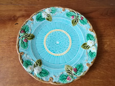 Majolika Sarreguemines Erdbeerteller Strawberry Plate Teller 1880 Jugendstil 20c