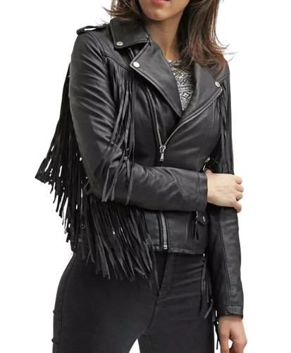 Damen style fransen lederjacke - damen,