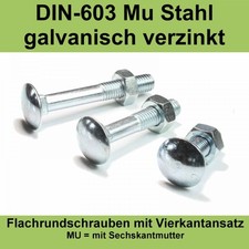 M6 DIN 603 Schloßschrauben mit Muttern verzinkt Flachrund-Schrauben Flach M6x