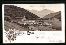 Lithographie Oberammergau, Kloster Ettal 1900 