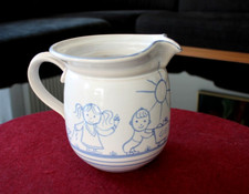  Ody Keramik Vase Tischvase Blumenvase Krug Henkelkrug creme weiß bemalt Deko 