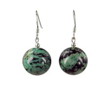 Wunderschöne Ohrringe aus grünem Schlangen-Jaspis Kugelform Ø-14 mm 925er Silber