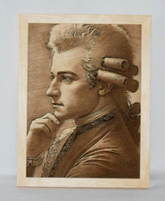 Wandbild Porträt Wolfgang Amadeus Mozart Brandmalerei Holz Bild Pyrography