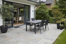 5-tlg. Alu Gartenmöbel Set anthrazit Tisch ausziehbar mit 4 stapelbaren Stühlen