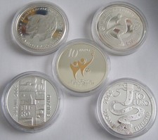 5 x 10 Euro - SPANEN / IRLAND / FINNLAND - PP - SILBERMÜNZE - SILBERBARREN