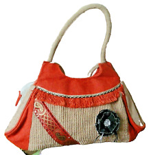 Henkeltasche Handtasche Tasche Sisal Braun -Orange Indien 44 x 49 cm Innentasche