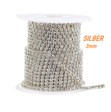 1 METER Strasssteine Kette Borte 3mm Silber Elagante Dekoband Glitzerband DE