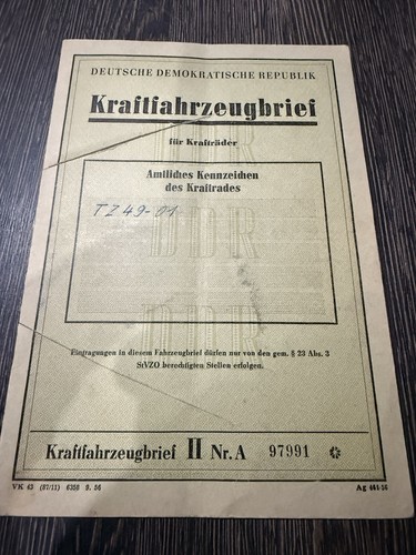 Bmw ddr fahrzeugbrief 1931 - fahrzeugbrief,