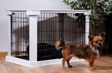 Design Hundekäfig Hundebox Holz Hundehaus Indoor Gitterbox Möbel weiß