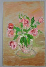 Blumen Stillleben - Öl-Gemälde - Kunst Malerei Strauß Rosen Vase - 20. Jh.