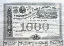 1863 Confederate States of America Anleihe Richmond USA CSA Jefferson Davis blue