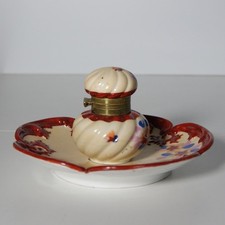 dekoratives antikes Schreibzeug -  Tintenfass - Porzellan mit Messingmontage