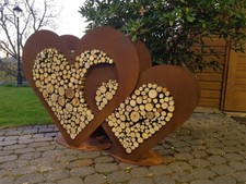 2 x Herzen groß aus Metall - Set - Holz-Regal - Edelrost - Garten - Deko -