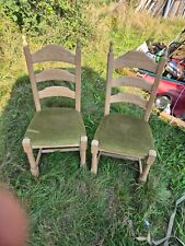 1 v. 2 Stuhl Esszimmerstuhl Lehnstuhl Eiche massiv Rauhporig Federkern grün Samt