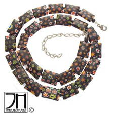 Vintage Murano Glas Halskette Millefiori Collier Rechteck Schwarz necklace
