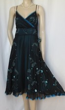Laura Ashley Seidenkleid 42 schwarz petrol blau Hochzeit Kleid Abendkleid Seide