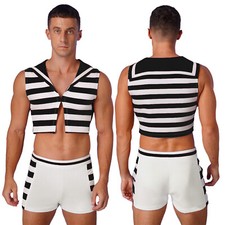 DE Herren Matrosen Uniform Cosplay Outfit Sexy Top Gestreift Oberteil mit Shorts