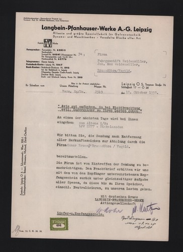 Leipzig brief 1938 - leipzig,,