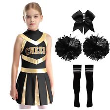 Kinder Mädchen Uniform Karneval Cheerleading Kontrastfarbe Plisseekleid Tanzen