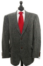 Harris Tweed Sakko Jackett 60 grau dunkelgrau kariert 2-Knopf Patches wie Neu