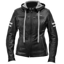 Rusty Stitches JOYCE HOODED Damen Motorrad Lederjacke - schwarz weiß
