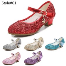 Festliche Kinder Mädchen Schuhe Absatz Glitzer Hochzeit Party Prinzessin Schuhe