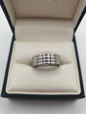 Breiter Edelstahl Ring Silber Größe 19 Mit Streifen Motiv Modeschmuck