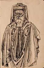 Wilhelm Wohlgemuth Männerporträt Mönch Umkreis Hans von Marées Zeichnung