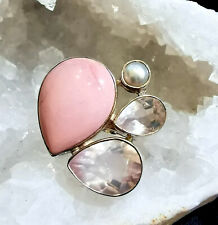 multicolor Ring Pink Opal - Rosenquarz - Perle - 925er Silber - Gr. 18,1 - Rosa