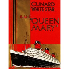 REISE TRANSPORT QUEEN MARY SCHIFF OZEANDAMPFER BOOT MAST TRICHTER UK KUNSTDRUCK
