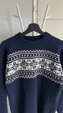 Neu Norweger Pullover Herren Gr M Hand Arbeit Blau Weiß Strick Gestrickt Winter