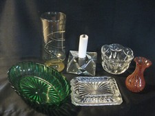 6 Teile aus Glas Ascher Vasen Schalen Leuchter alt Dachbodenfund